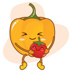 Cute pepper carrying a tomato vegetable Vector