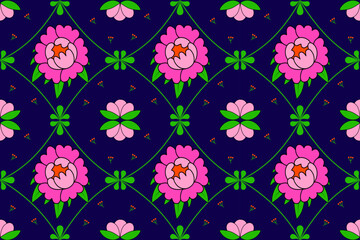Flower oriental Ethnic pattern seamless pattern. Design for textile, curtain, carpet, wallpaper, clothing, wrapping, Batik, fabric,Vector illustration embroidery style.