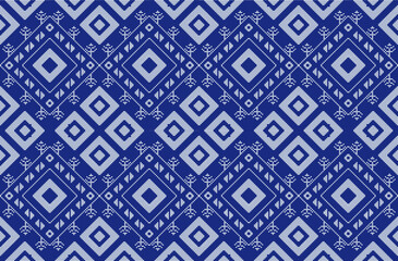Geometric ethnic Blue Seamless Knitted Pattern, Design for textiles, curtains, carpet, wallpaper, clothing, wrapping, Batik, fabric, Vector illustration embroidery style © Lapa Design