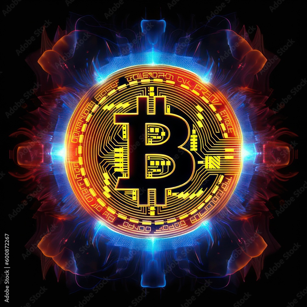 Poster Glowing bitcoin symbol created with Generative AI