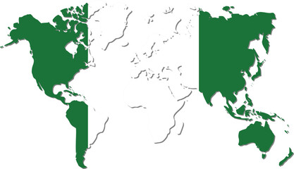 nigeria flag on globe maps with blurred shadow