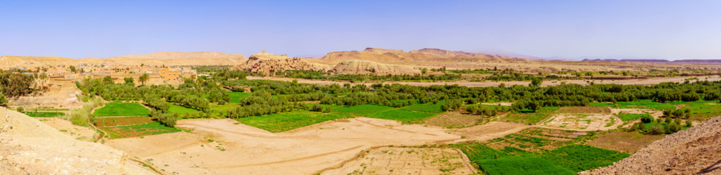 Agricultural fields, and the Ait Benhaddou historic village