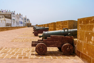 Fototapeta na wymiar Old guns, on the walls of the Medina, Essaouira