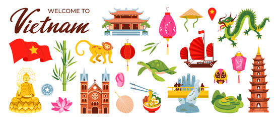 Welcome to Vietnam. Asian shrines, Buddhism. Trouble, temple, bamboo and dragon. Chinese lanterns, lotus.
