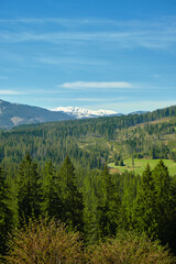 Panorama of snowy Tatra mountains in spring, south Poland