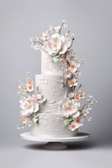 Obraz na płótnie Canvas Beautiful designer wedding cake with floral decorations, Generative AI