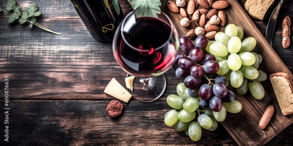 Aufkleber a wine composition was placed on a dark rustic background - generative ai.