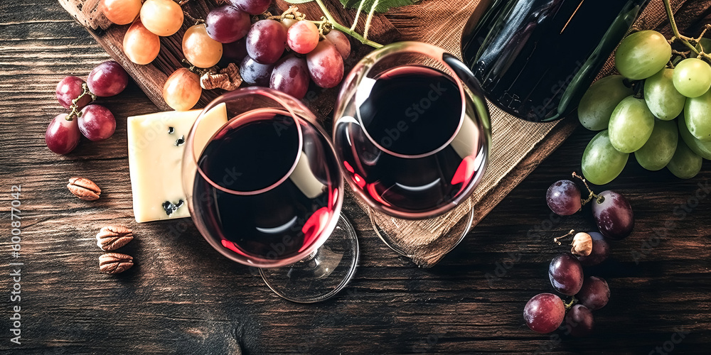 Aufkleber a dark, rustic background was composed for a wine image - generative ai.
