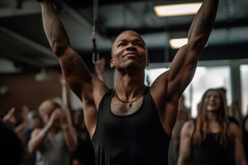 Fototapeta na wymiar Muscular Young Man Doing Pull Ups As Part Of Bodybuilding Training. Generative AI