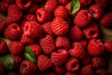 Fresh ripe raspberry fruits, local market produce. Close up view. Generative AI
