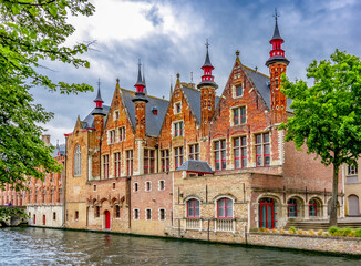 Groenerei canal and architecture of old Bruges, Belgium