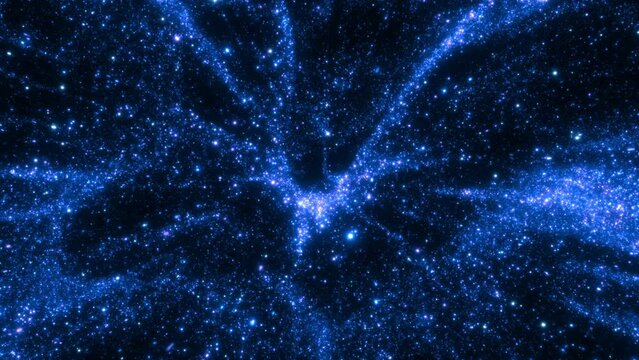 Blue abstract futuristic sparkling cosmic star dust particle loop background. 3D animation design backplate with copy space. Space exploration and technology stage backdrop with magic pixie dust.