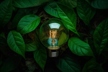 Eco bulb , green energy and electricity concept background. generative AI
