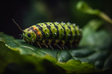 Catepillar on vegetable leaves, pest control in agriculture concept, generative AI