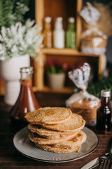 Pancakes, pancakes with strawberry and chocolate