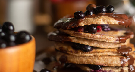 Pancakes, pancakes with strawberry and chocolate