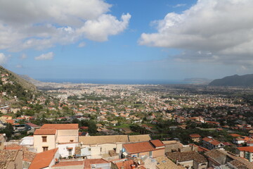 Fototapeta na wymiar View from Cathedral of Santa Maria Nuova in Monreale to Palermo, Sicily Italy 