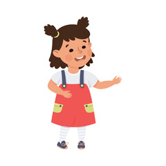 Happy smiling little girl giving presentation vector illustration