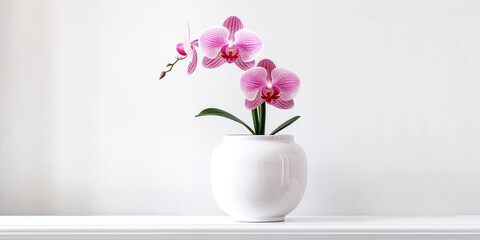 A pink orchid was placed in a white flowerpot, its clarity and vibrancy perfect - generative ai.