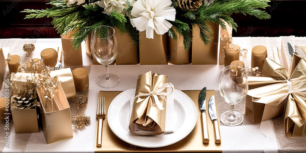 Poster dining ware crafted with gold to suit any party table setting was created - generative ai