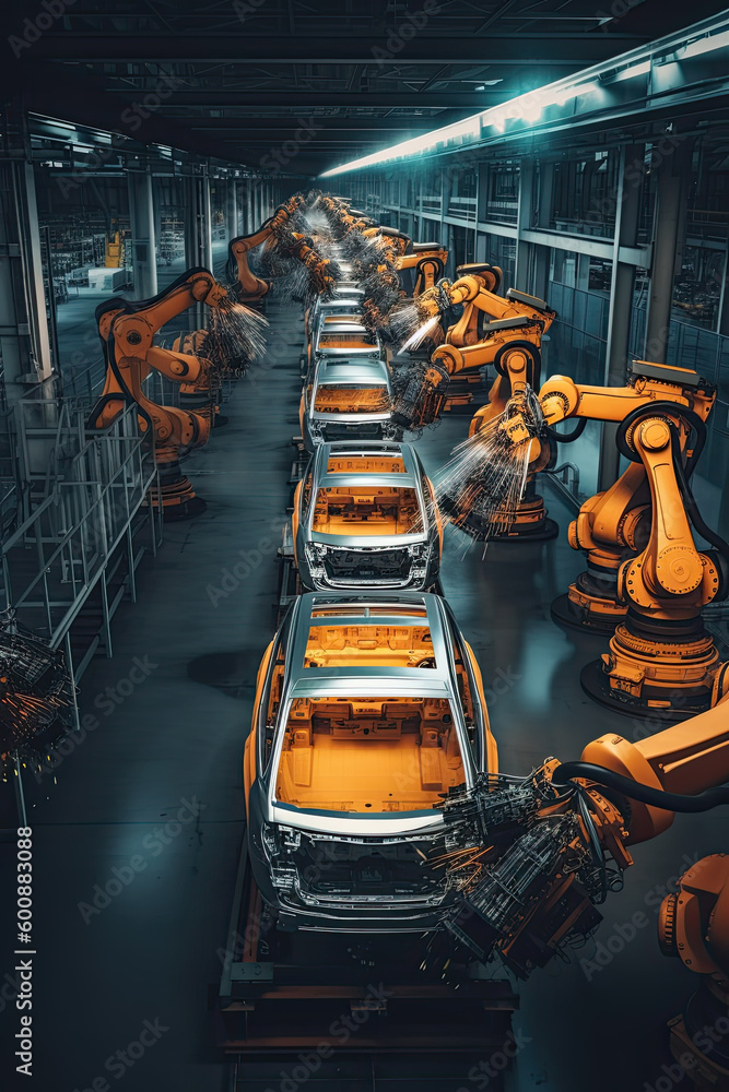 Poster automobile assembly line production generative ai