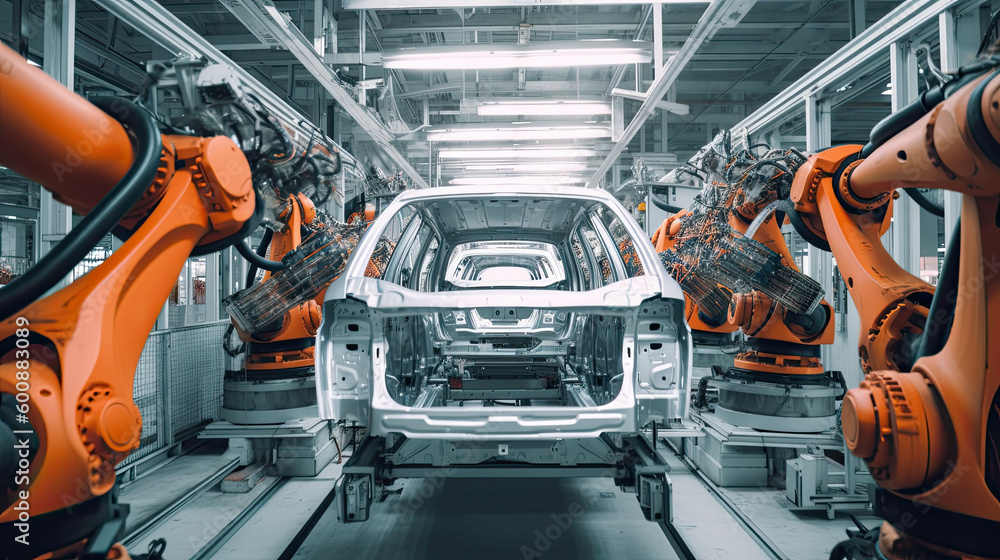 Poster automobile assembly line production generative ai