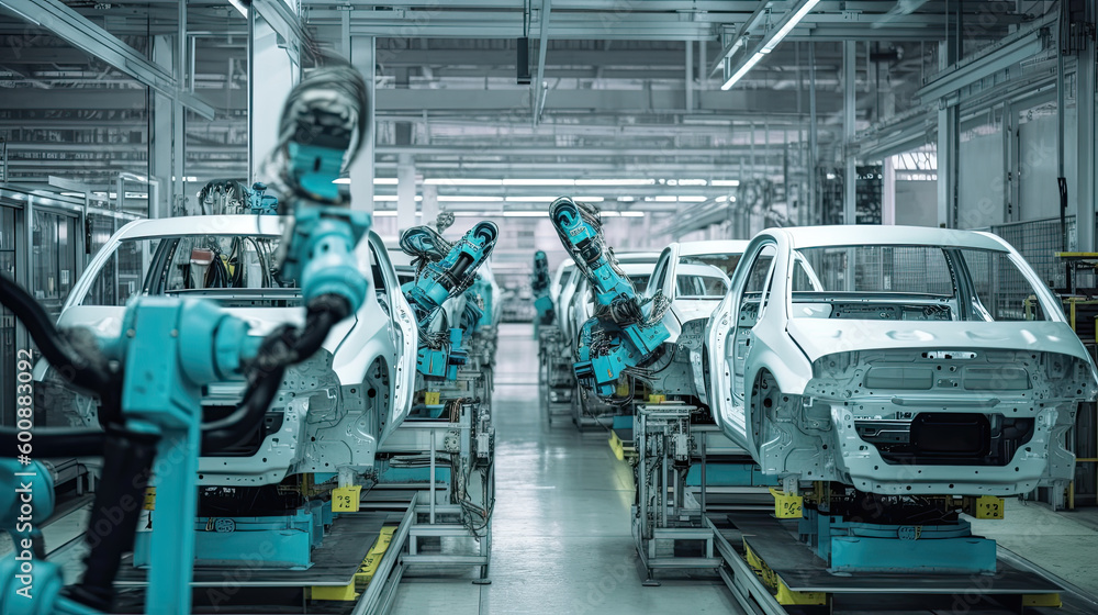 Poster automobile assembly line production generative ai