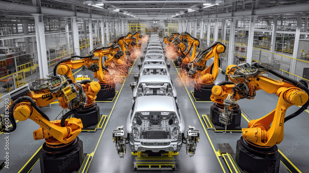 Poster automobile assembly line production generative ai