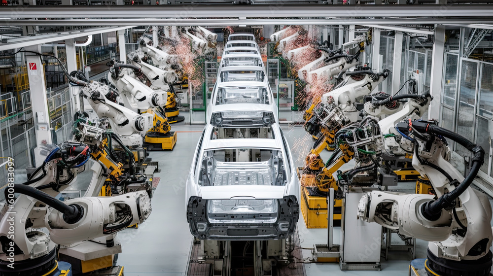 Poster automobile assembly line production generative ai