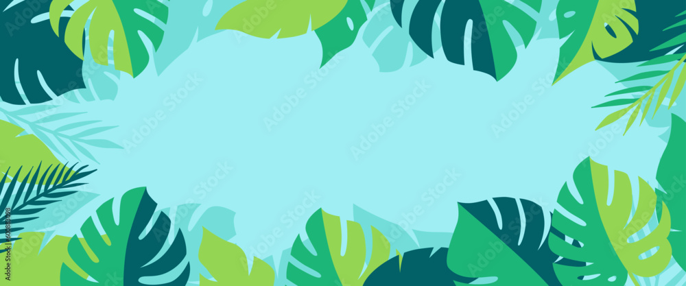 Poster Vector horizontal abstract background with copy space for text, abstract cover header with plants and leaves, bright vibrant banner, poster, graphic design template, hippie and groovy summer poster