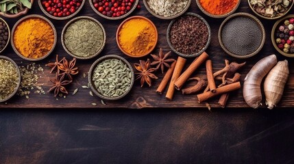 AI Illustration of colorful spices with copy space for text