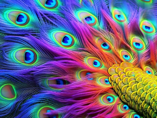 Obraz premium rainbow-colored peacock. LGBT concept. Generated by AI