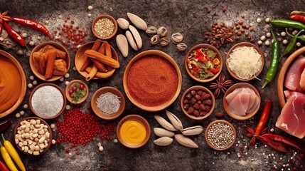 AI Illustration of colorful spices with copy space for text