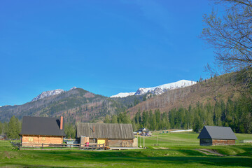 Panorama of snowy Tatra mountains in spring, south Poland