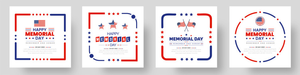 Happy Memorial Day social media post banner, Background or typography design set. Remember and Honor. National American holiday illustration. Vector Memorial day greeting card or background design.