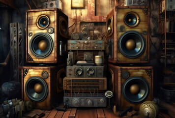 Fototapeta premium Stereo speakers en masse sound library, generative ai