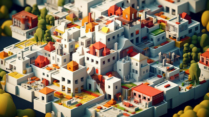 Surreal houses in the city, isometric diorama, Generative AI