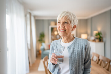 Close up portrait of one senior woman with short hair happy smile