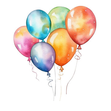 single colorful balloons in watercolor style