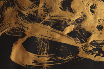 Art oil and acrylic smear blot canvas painting wall. Abstract texture gold, bronze, black color...