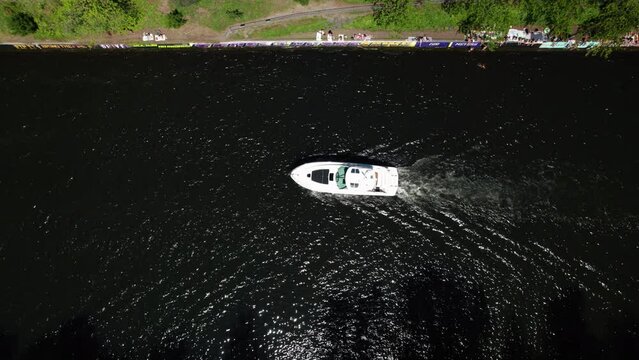 Top Down View of Boat Traveling Up Canal
