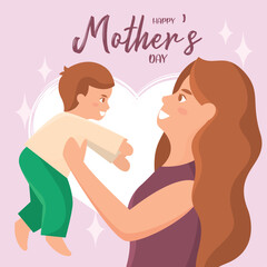 Cute mother hugging her son Happy mother day Vector