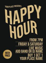 happy hour night poster flyer or social media post design