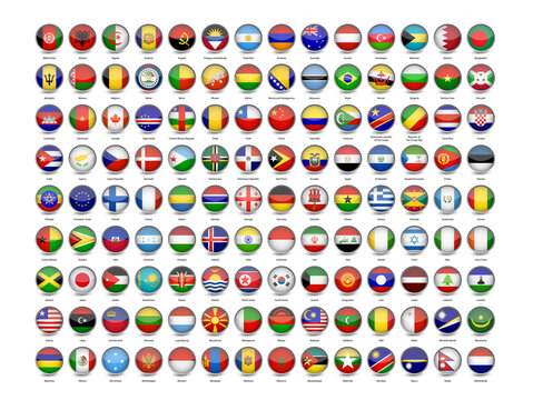 Round Glossy World Flags