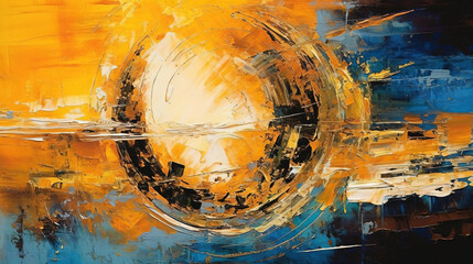 Oil painting gold sunrise over event horizon, Generative AI