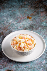 Olivier salad, potato salad, carrots and mayonnaise.