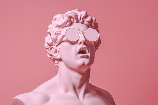 Ancient bust of a man in sunglasses.