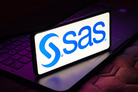May 9, 2023, Brazil. In this photo illustration, the Statistical Analysis System (SAS) logo is displayed on a smartphone screen.