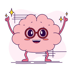 Isolated cute happy brain cartoon character Vector