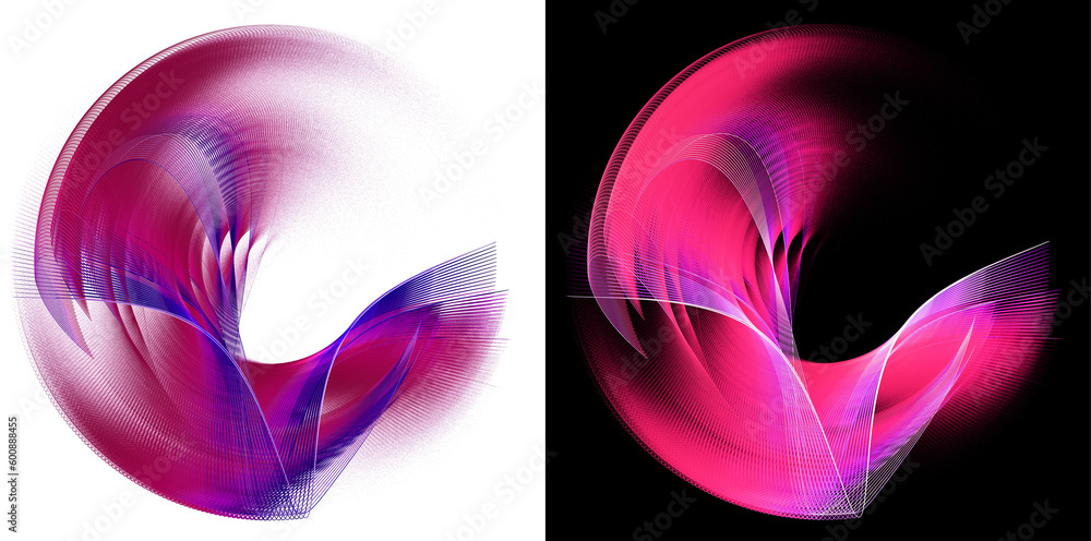 Poster pink wavy striped elements with accents rotate on white and black backgrounds. set of abstract graph